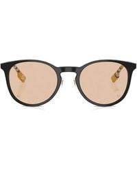 Burberry - Check-Print Round-Frame Sunglasses - Lyst