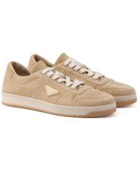 Prada Downtown Delavé Suede Sneakers in White for Men | Lyst