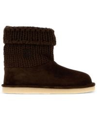 Miu Miu - Knit And Suede Ankle Boots With Rubber Sole - Lyst