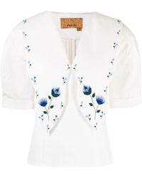 ANOUKI Floral-embroidered Cotton Blouse - White