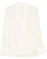 Victoria Beckham - V-Neck Silk Blouse - Lyst