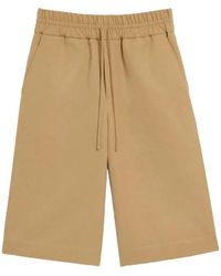Ami Paris - Cotton And Linen Elasticated Large Bermuda Shorts - Lyst