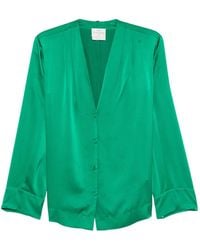 forte_forte - Satin-Finish V-Neck Shirt - Lyst