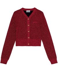 Ganni - レッド Sparkle ショート カーディガン - Lyst