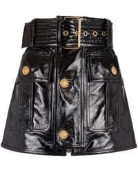 Balmain - Lambskin Belted Mini Skirt - Lyst