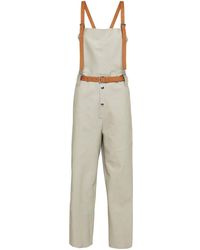 Prada - Cropped Leather Overalls - Lyst