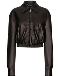 Dolce & Gabbana - Logo-Appliqué Leather Jacket - Lyst