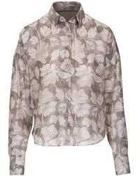Brunello Cucinelli - Floral-Print Silk Shirt - Lyst