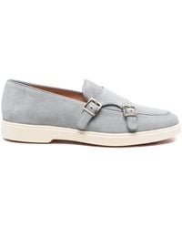 Santoni - Suède Loafers Met Dubbele Gesp - Lyst