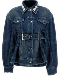Simone Rocha - Pearl-Embellished Belted Denim Jacket - Lyst
