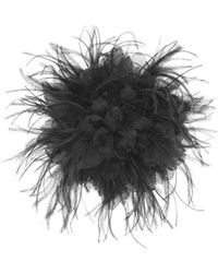Saint Laurent - Oversized Anemone Brooch In Silk And Feathers - Lyst