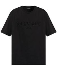 Balmain - T-Shirt Verfraaid Met Kristallen En Logo - Lyst