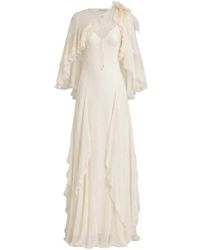 Alberta Ferretti - Ruffled Silk Cape Maxi Dress - Lyst