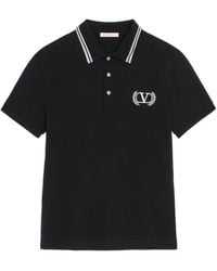 Valentino Garavani - Cotton-Pique Polo Shirt With Maison Embroidery - Lyst