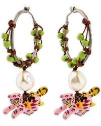 Marni - Tiger-Pendant Hoop Earrings - Lyst