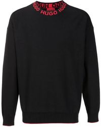 HUGO - Logo-Collar Fine Knit Cotton Jumper - Lyst