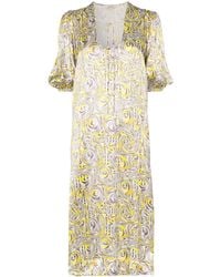 Ganni Jurk Met Gedraaide Print - Geel