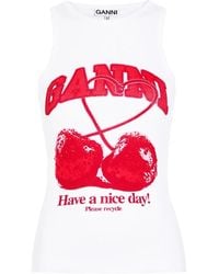 Ganni - Cherry Graphic-Print Racerback Tank Top - Lyst