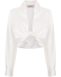 Adriana Degreas - Cropped Knotted Linen-blend Shirt - Lyst