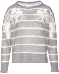 Twinset - Striped-Pattern Lace-Embellished Sweater - Lyst
