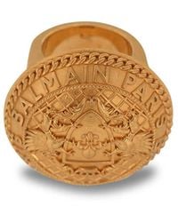Balmain - Bague Ronde À Logo Gravé - Lyst