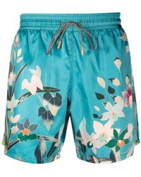 Etro - Turquoise Swim Shorts With Remage Floral Print - Lyst