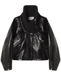 Lanvin - Ribbed-Knit-Collar Patent-Effect Jacket - Lyst