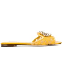 Dolce & Gabbana - Bianca Crystal-embellished Lace Slide Sandal - Lyst