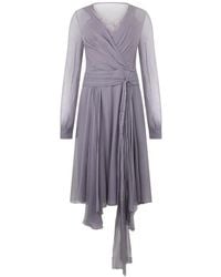 Alberta Ferretti - Pleated Silk-Chiffon Long-Sleeved Wrap Dress - Lyst