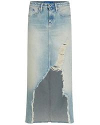 KARL LAGERFELD - Frayed Denim Maxi Skirt - Lyst