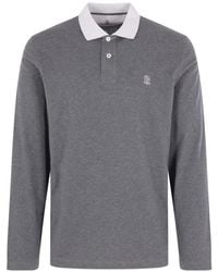 Brunello Cucinelli - Logo-Embroidered Long-Sleeve Polo Shirt - Lyst