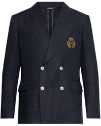 Dolce & Gabbana - Double-Breasted Linen Jacket With Patch - Lyst