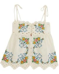 FARM Rio - Floral-Embroidered Scalloped Top - Lyst