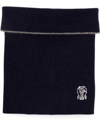 Brunello Cucinelli - Embroidered-Logo Ribbed Scarf - Lyst