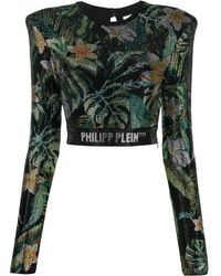Philipp Plein - Crystal-embellished Long-sleeved Top - Lyst
