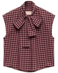 Marni - Checked Pussy-Bow Shirt - Lyst