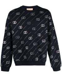 Gucci - Striped Interlocking G-crystal Cotton Sweatshirt - Lyst