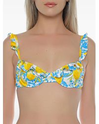 MC2 Saint Barth - Elisabeth Lemon-Print Ruffled Bikini Top - Lyst