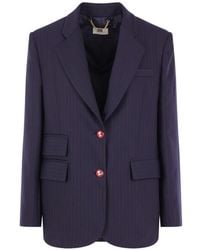 Elisabetta Franchi - Pinstripe-Pattern Logo-Button Blazer - Lyst