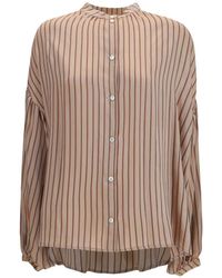 Kristina Ti - Vertical-Stripe Gathered-Sleeve Shirt - Lyst