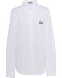 Miu Miu - Chemise boutonnée en popeline à logo brodé - Lyst