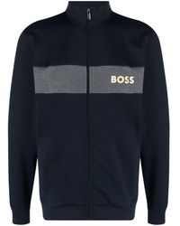 BOSS - Logo-Print Zip-Up Sweatshirt - Lyst