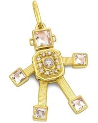 Van Robot - 18k Yellow Gold Diamond And Morganite Robot-shaped Pendant - Lyst