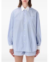 Sporty & Rich - Vertical-Stripe Embroidered-Logo Shirt - Lyst