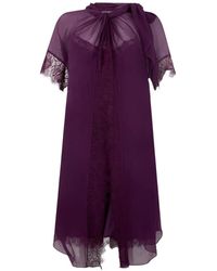Alberta Ferretti - Lace-Trim Silk Midi Dress - Lyst