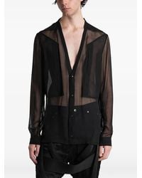 Rick Owens - Larry Fogpocket Sheer-Finish V-Neck Silk Shirt - Lyst
