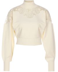 Twinset - Lace-Insert High-Neck Sweater - Lyst