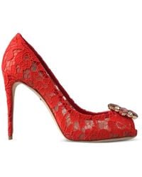 Dolce & Gabbana - Taormina Lace Crystal-Embellished Peep-Toe Pumps - Lyst