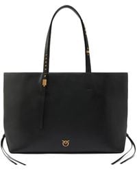 Pinko - Medium Leather Shopper Bag With Metal Details - Lyst