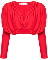 Alice + Olivia - Twist-detail Ruched Cropped Blouse - Lyst